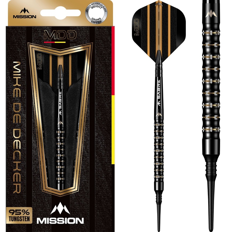 Mission Mike De Decker Darts – Soft Tip – 95% Tungsten – Black & Gold PVD – 20g