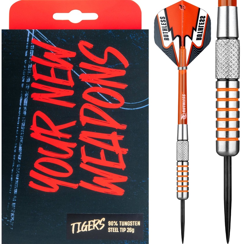 Ruthless Tigers Darts – 90% Steel Tip Tungsten – Rear Knurl – 26g 26g