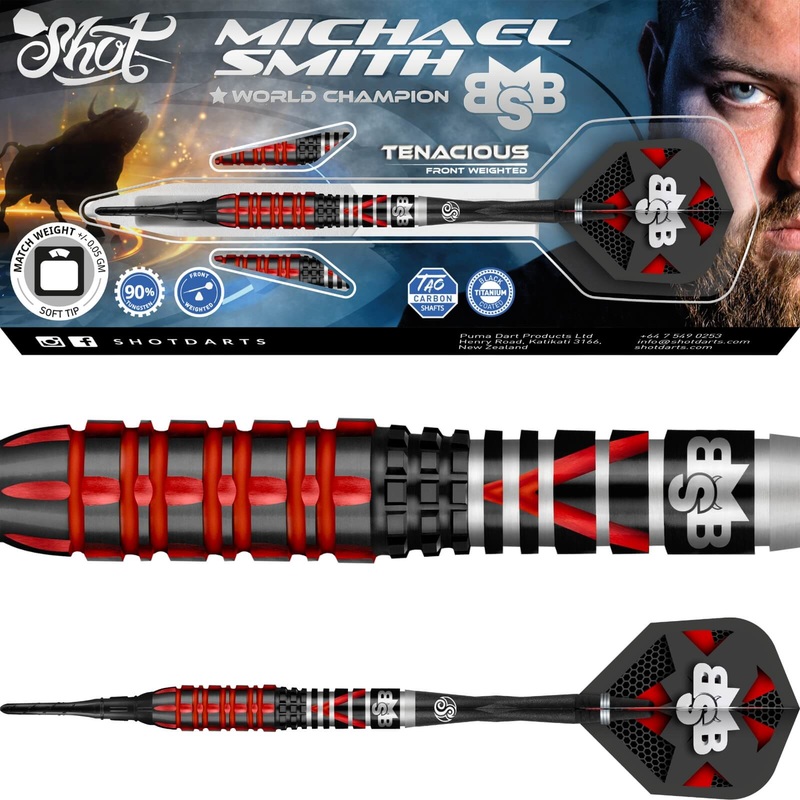 Shot – Michael Smith Tenacious Darts – Soft Tip – 90% Tungsten – 18g 20g 18 grams