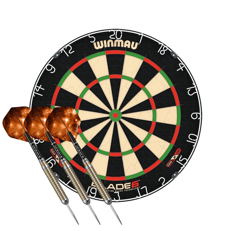 Winmau Blade 6 Dart Board with Darts Set – Professional – with Rota Lock System