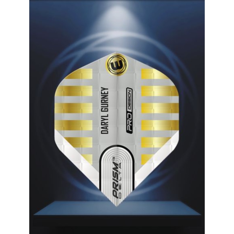 Winmau Specialist Players Prism Delta Daryl Gurney White & Gold Embossed Flight Standard Standard 100 Micron Poly metronic extra thick