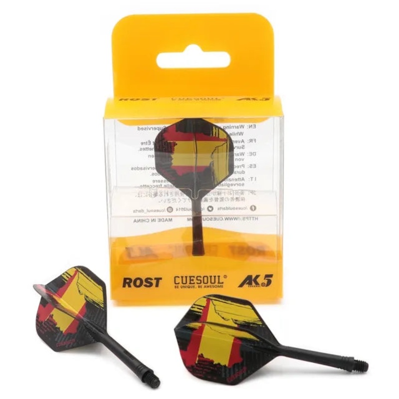CUESOUL ROST AK5 Integrated Dart Shaft & Flight – Standard Shape – Medium – Spanish Flag Spanish Flag Medium (28mm in length excluding thread) Standard