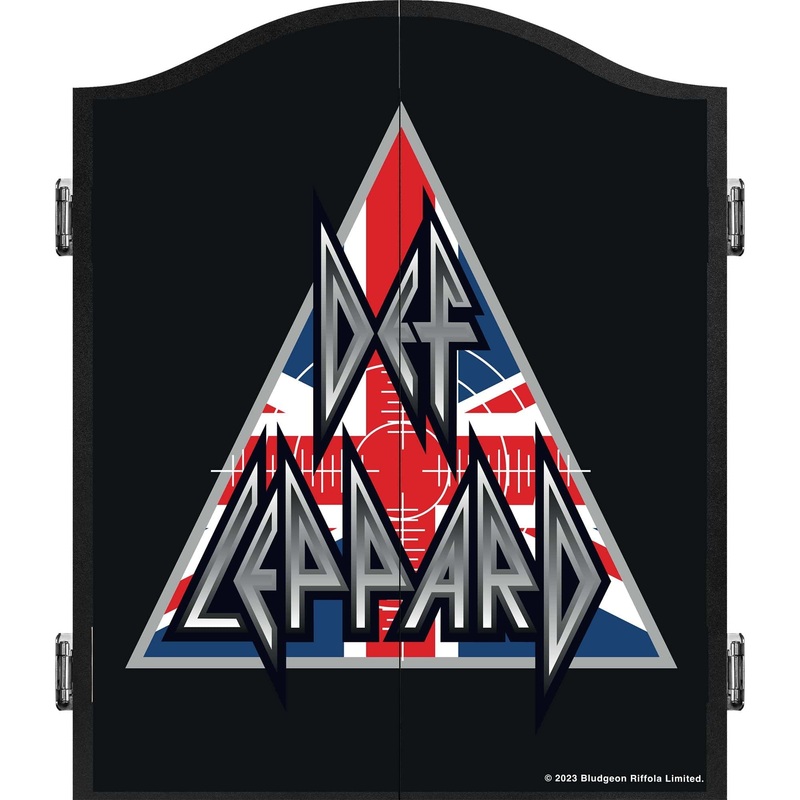 Def Leppard Dartboard Cabinet – Official Licensed – C9 – Premium Black – Union Jack Triangle