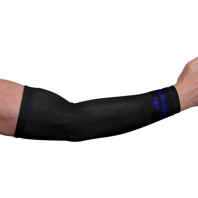 *Mission Darts REACH Arm Sleeves (Pair) – Logo – Black & Blue 2XL
