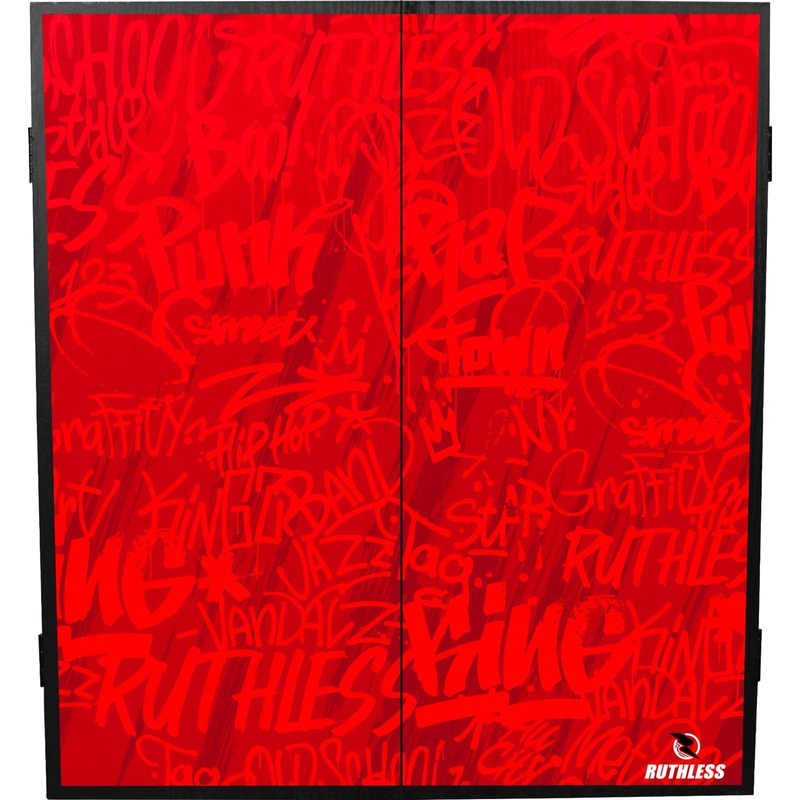 Ruthless Dartboard Cabinet – Square Design – Graffiti Red