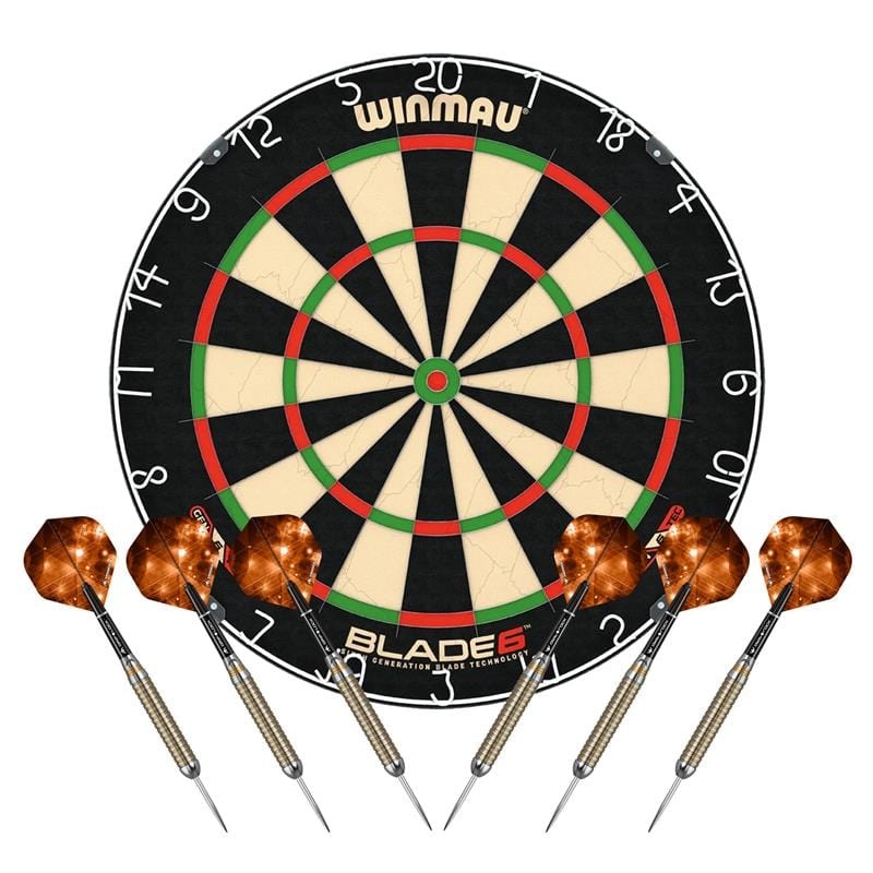 Winmau Blade 6 Dartboard with 2 Darts Sets – Professional – with Rota Lock System