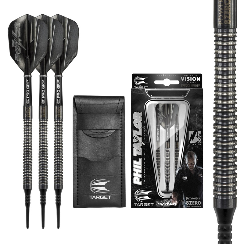 Phil Taylor 8ZERO Black 80% Tungsten Soft Tip Darts by Target – S2 18 Gram