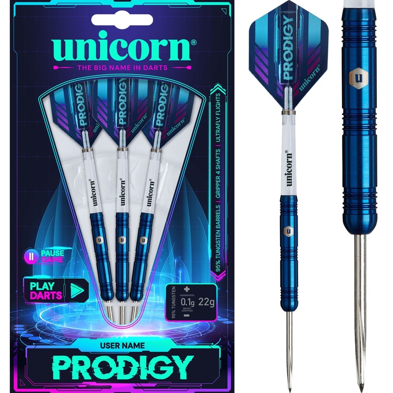 Unicorn Prodigy Darts – Steel Tip – 95% Tungsten – Style 1 22g