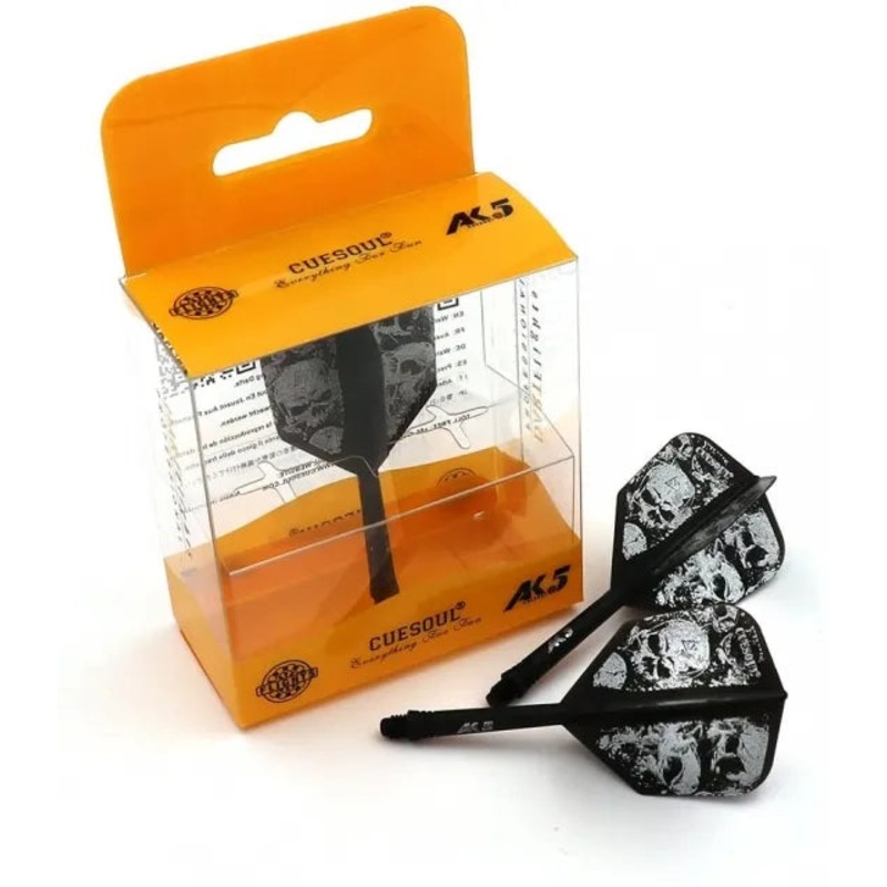 CUESOUL ROST AK5 Integrated Dart Shaft & Flight – Big Wing Shape – Long – Skulls Black Skeleton Black Long (33mm in length excluding thread) Big Wing