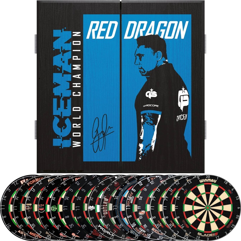 Red Dragon – Gerwyn Price Dartboard Cabinet & Dartboard Bundle – Choose Your Board Bulls NL – Advantage 501