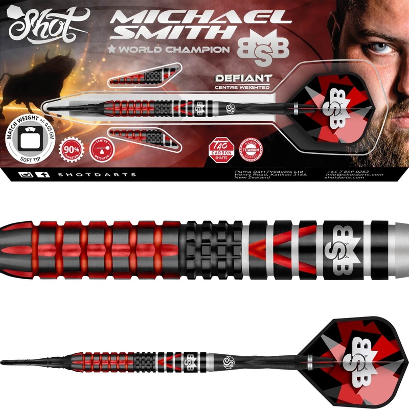 Shot – Michael Smith Defiant Darts – Soft Tip – 90% Tungsten – 18g 20g 18 grams
