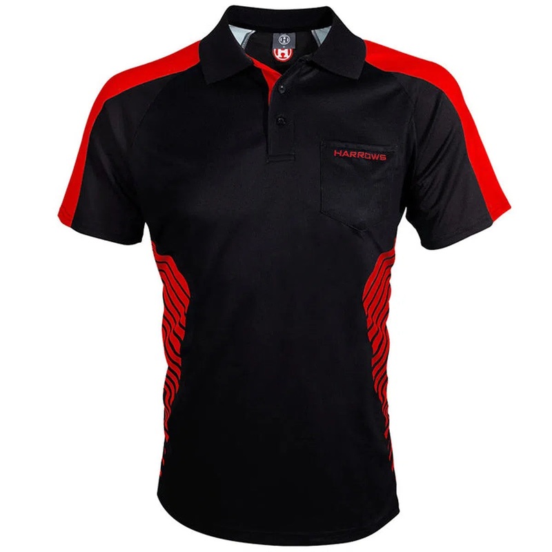 Harrows Darts Vivid Black & Fire Red Darts Shirt SMALL