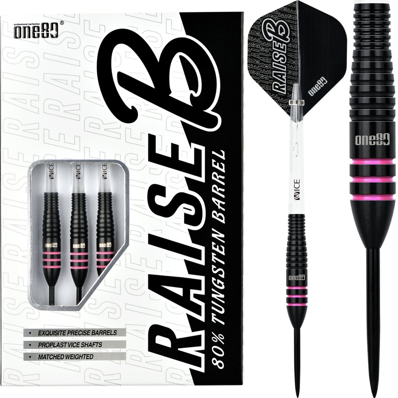 One80 Raise B Darts – Steel Tip – Black – Pink Rings 21g