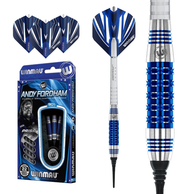 Andy Fordham Blue Titanium Nitride 90% Tungsten Soft Tip Darts by Winmau 22 Gram