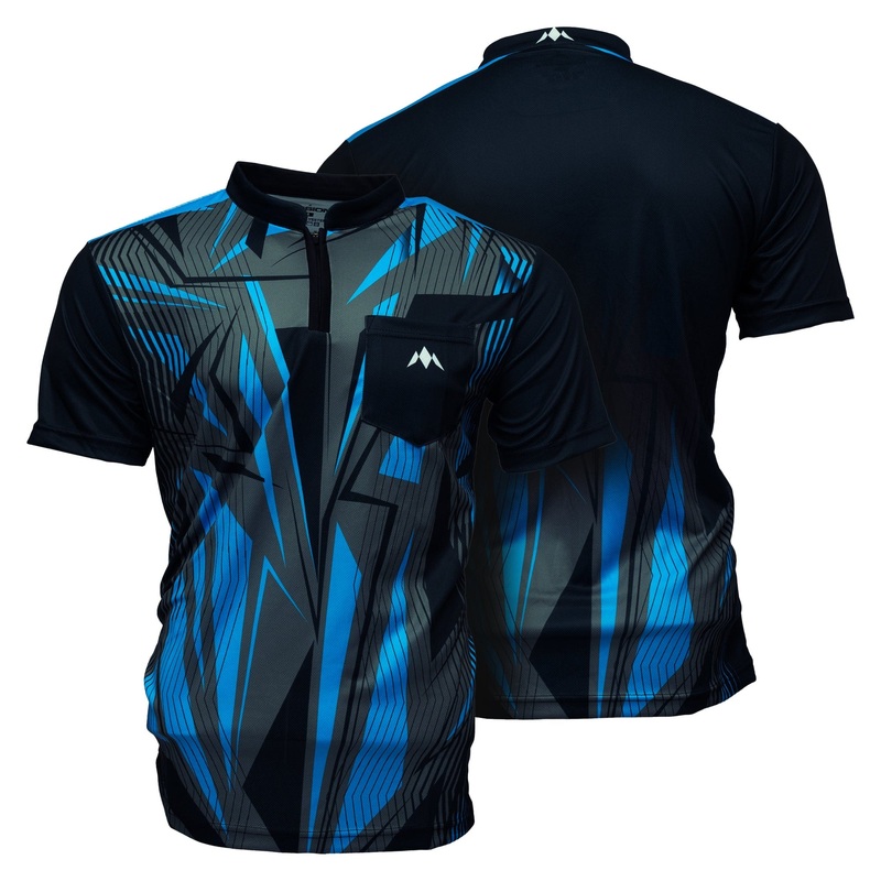 Mission Darts Flint Dart Shirt – Collarless – Lightweight – Black & Blue – Youth Medium
