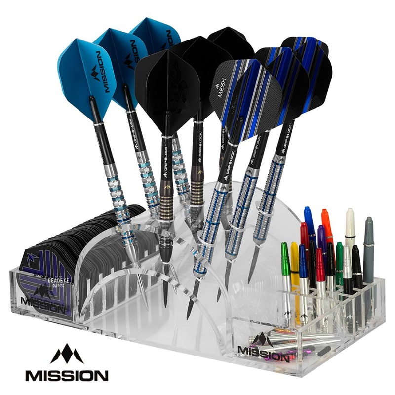 Mission Station 9 Darts Display Holds 9 Darts Angled Design Transparent Acrylic Dart Stand