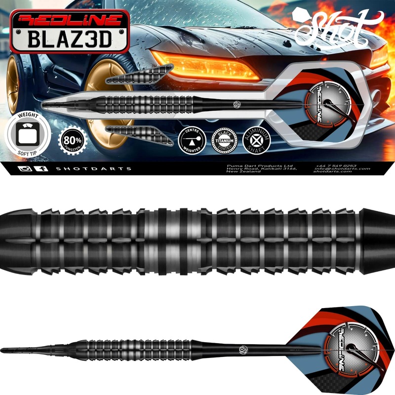 Shot – Redline BLAZ3D Darts – Soft Tip – 80% Tungsten – 20g