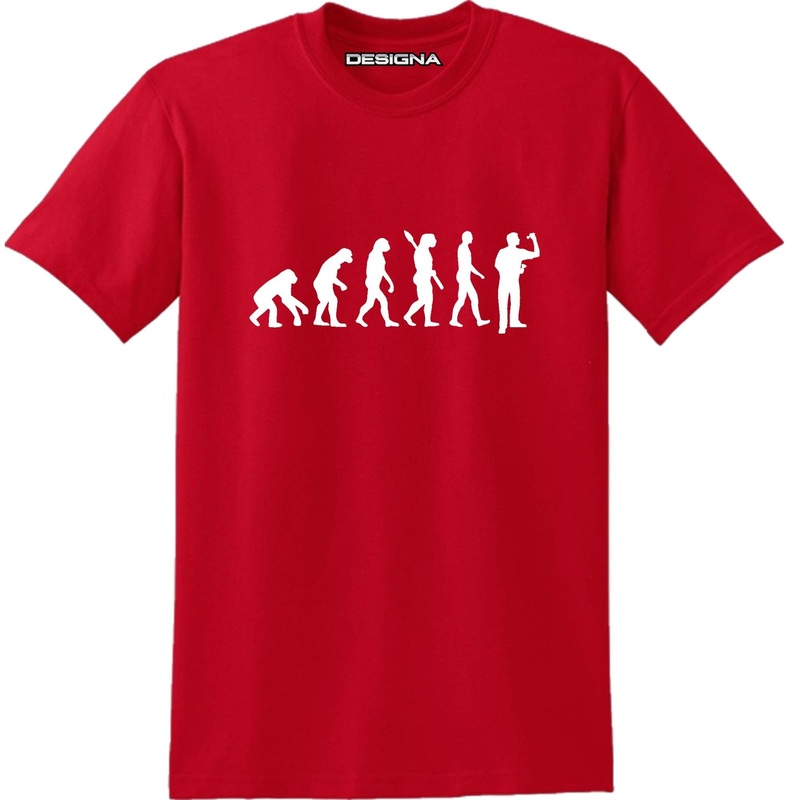 T Shirt – Humour Dart T-Shirt – Red – Evolution of a Dart Player 2XL