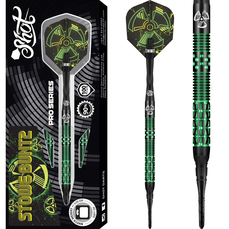 Shot Pro Series Darts – Soft Tip – 90% Tungsten – Stowe Buntz V2 – Black – 21g